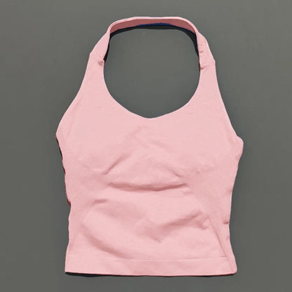 HISTELLO Women’s Seamless Longline Halter Sports Top – Built-in Bra with Removable Cups Yoga & Gym Tank Activewear