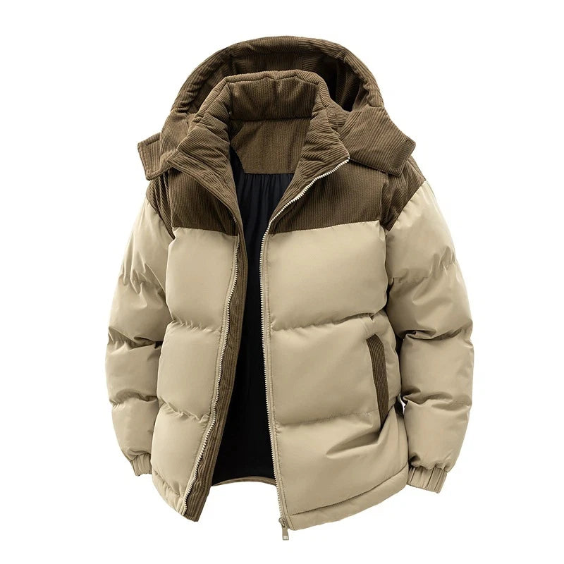 Men’s Hooded Winter Parka – Thick Fleece-Lined Cotton Jacket with Front Zipper, Warm Casual Coat for Cold Weather