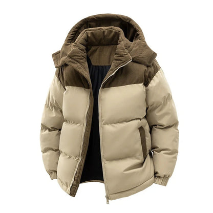 Men’s Hooded Winter Parka – Thick Fleece-Lined Cotton Jacket with Front Zipper, Warm Casual Coat for Cold Weather