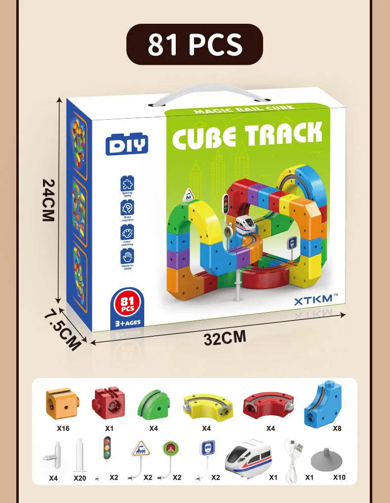Ensemble de construction de train magique – Jouet de labyrinthe de voiture de rail magnétique électrique pour enfants, cadeau éducatif STEM