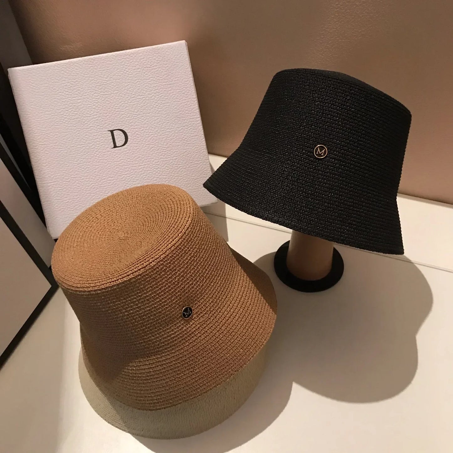 Japanese Designer M Straw Woven Summer Sun Hat for Women Casual Travel Panama Bucket Hat Sunscreen Slim-Face Luxury