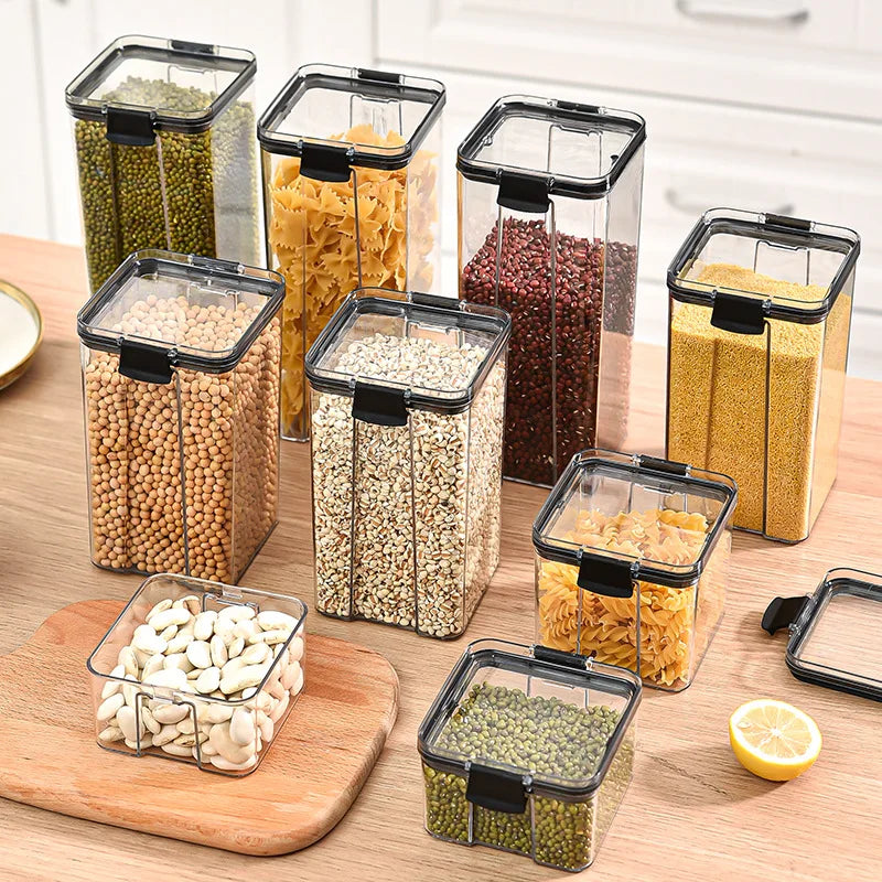 Juego de recipientes herméticos de cocina – Contenedores grandes de plástico para granos con tapas a prueba de humedad para almacenar alimentos y condimentos