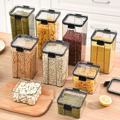Juego de recipientes herméticos de cocina – Contenedores grandes de plástico para granos con tapas a prueba de humedad para almacenar alimentos y condimentos