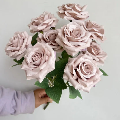 Ramo de rosas de diamantes de 9 cabezas – Rosas artificiales sintéticas con detalles de diamantes brillantes, arreglo floral realista para boda, decoración del hogar, sala de estar y regalo
