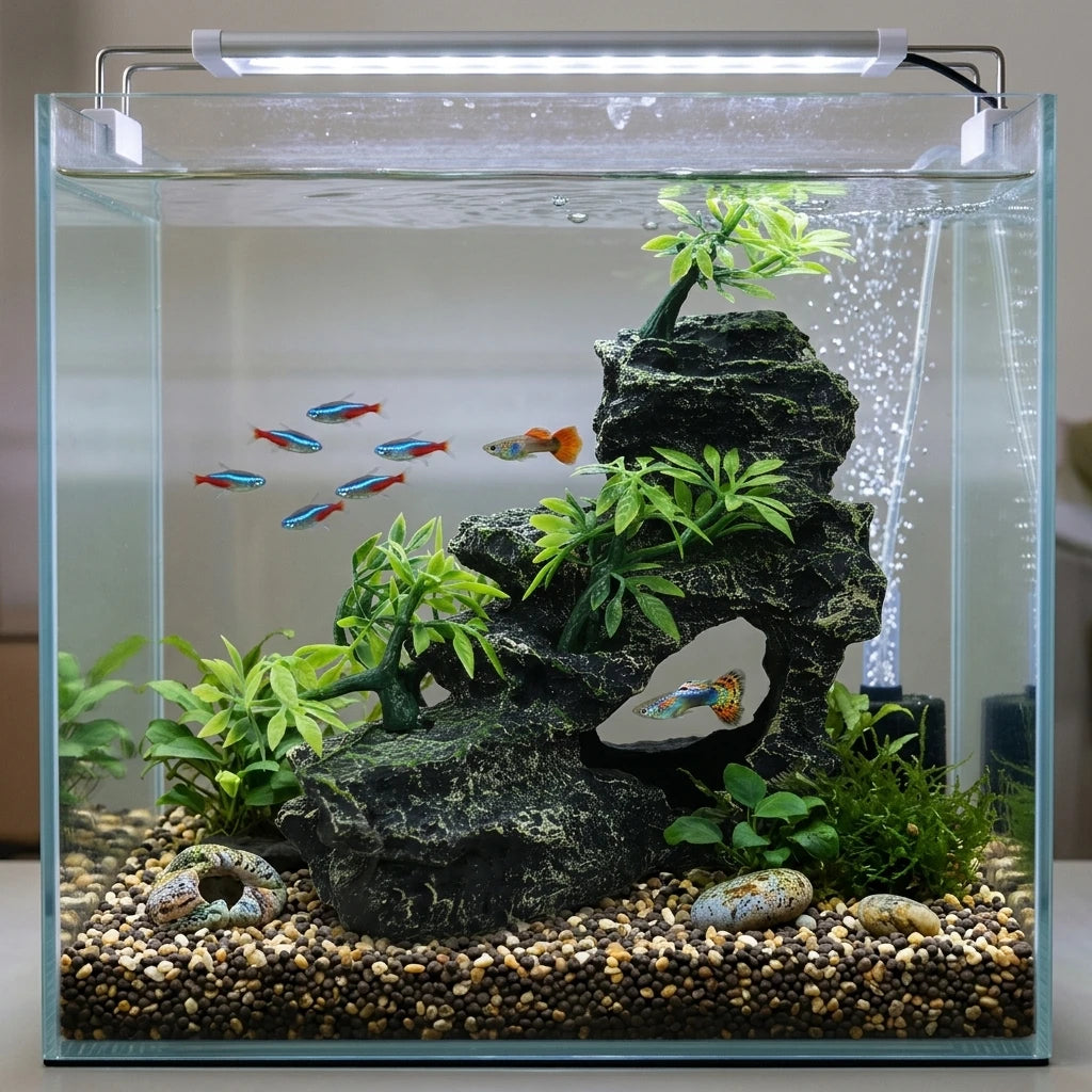 Resin Aquarium Mountain Cave Ornament – Realistic Rock-Style Aquascaping Decoration for Fish Tank Landscaping, Home & Office Decor