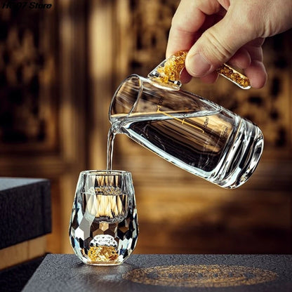 Luxury Crystal Glass Cup with Gold Foil Double Bottom, Vodka Shot Glass, Sake and Shochu Drinking Cup, Liqueur Glass, Elegant Tea Cup, Premium Bar Drinkware Gift