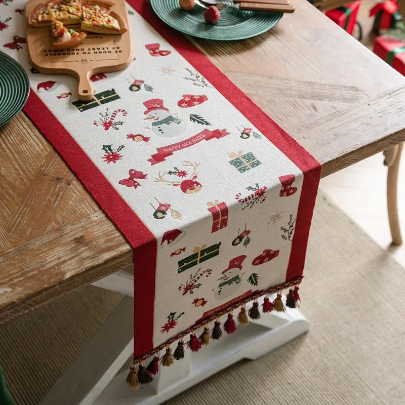 Christmas Snowflake Jacquard Table Runner – Winter Dining Table Cloth for Xmas, New Year, Rustic Home Decor & Holiday Gift