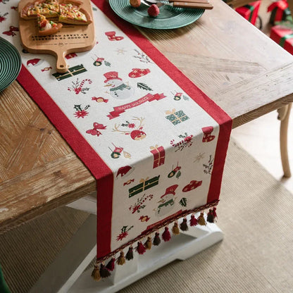 Christmas Snowflake Jacquard Table Runner – Winter Dining Table Cloth for Xmas, New Year, Rustic Home Decor & Holiday Gift