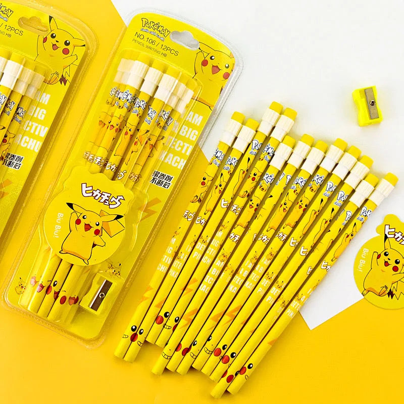 Lot de 12 crayons de dessin animé inspirés de l'anime | Papeterie Kawaii avec gomme pour enfants et cadeaux
