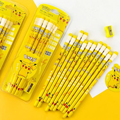 Lot de 12 crayons de dessin animé inspirés de l'anime | Papeterie Kawaii avec gomme pour enfants et cadeaux