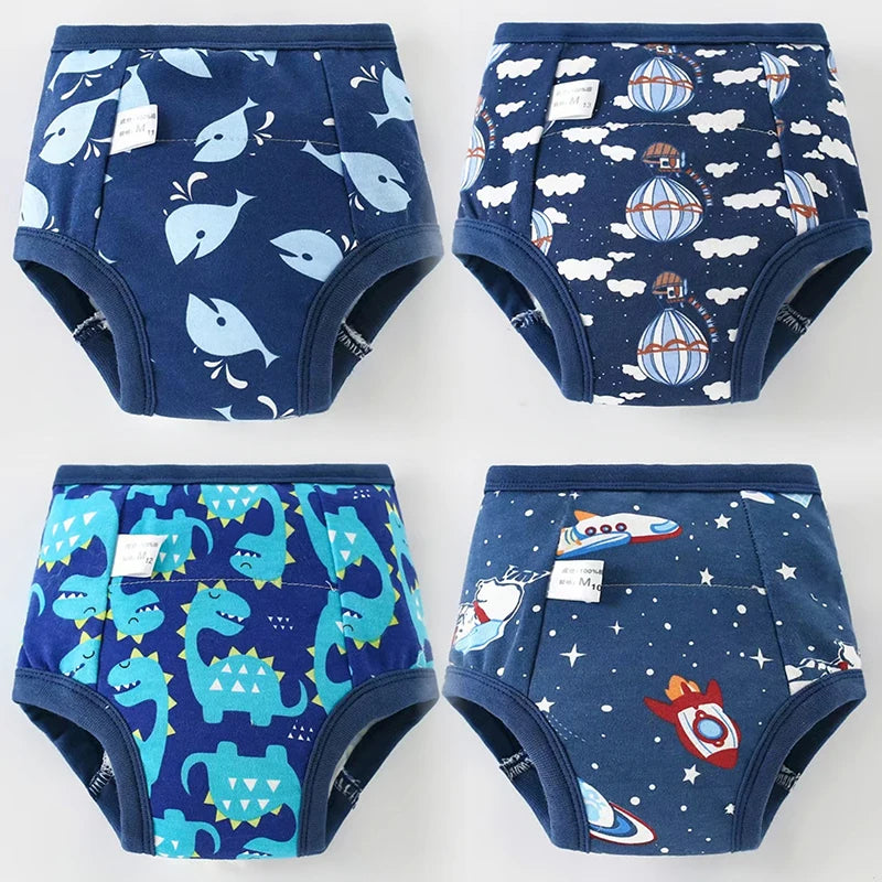 Culottes d'apprentissage de la propreté imperméables réutilisables (lot de 4) – Sous-vêtements d'entraînement en coton doux pour bébés garçons et filles avec protection anti-fuites