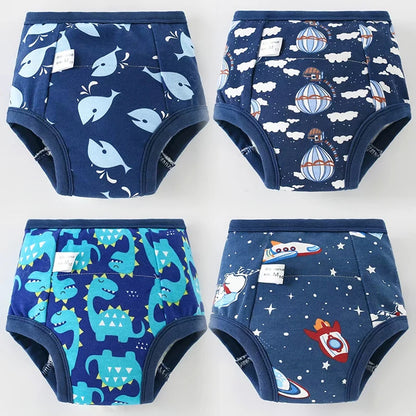 Culottes d'apprentissage de la propreté imperméables réutilisables (lot de 4) – Sous-vêtements d'entraînement en coton doux pour bébés garçons et filles avec protection anti-fuites