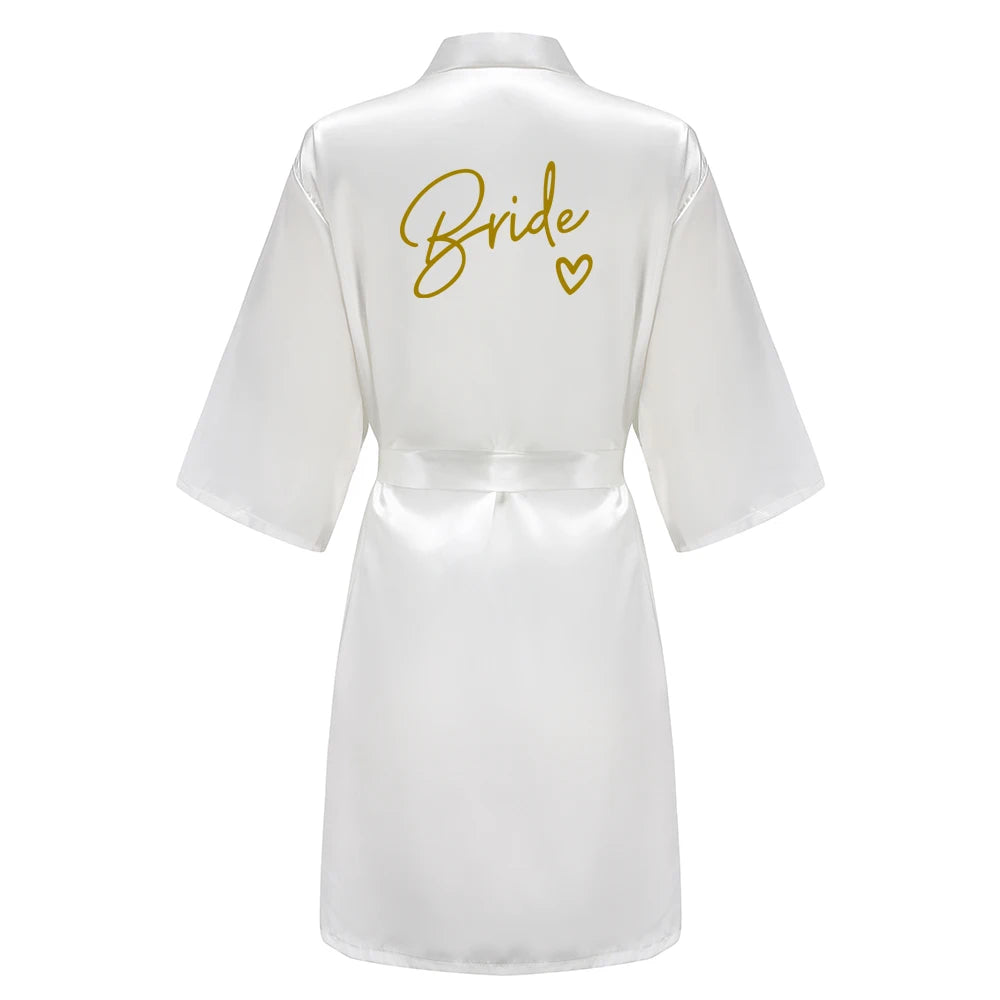 Bata de satén "Team Bride" – Kimono de pijama para fiesta de bodas con estampado de letras blancas | Regalo de despedida de soltera para mujer