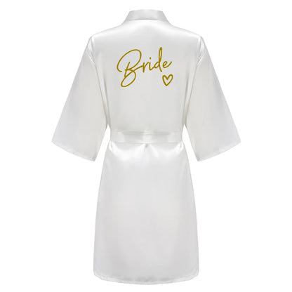 Bata de satén "Team Bride" – Kimono de pijama para fiesta de bodas con estampado de letras blancas | Regalo de despedida de soltera para mujer