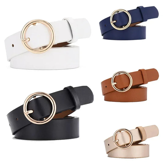 Cinturón de cuero sintético PU para mujer, cinturón de hebilla ajustable para jeans, faldas y vestidos
