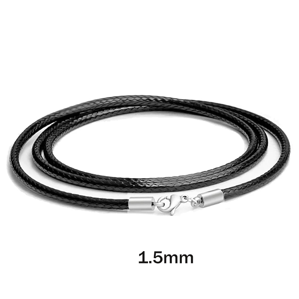 Cordón de collar de cuero trenzado negro genuino con broche de acero inoxidable - Cadena de colgante DIY para hacer joyas para hombres y mujeres