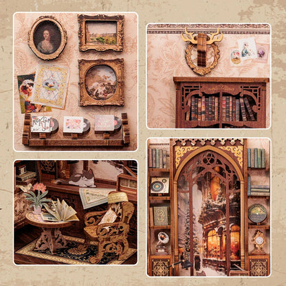 CUTEBEE Kit DIY de Rincón de Libro con Luces LED – Modelo de Estantería en Miniatura de Madera de Búho y Decoración