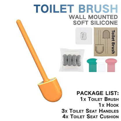 Juego de escobillas de inodoro de silicona – Limpiador de inodoro montado en la pared, kit moderno de cepillo de limpieza para WC, cepillo de silicona flexible con soporte de almacenamiento para baño y accesorios