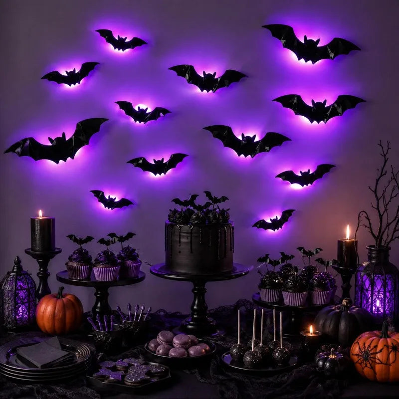 Glow-in-the-Dark 3D Bat Wall Stickers – Removable PVC Halloween Decor in 3 Sizes, Easy Peel-and-Stick for Windows, Home & Partie