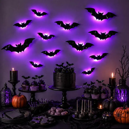 Glow-in-the-Dark 3D Bat Wall Stickers – Removable PVC Halloween Decor in 3 Sizes, Easy Peel-and-Stick for Windows, Home & Partie