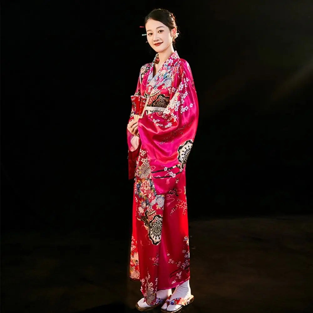 Japanese Kimono Cosplay Costume – Floral Sakura Printed Dress, Traditional Asian Style Kimono Outfit for Women Halloween & Party Wear