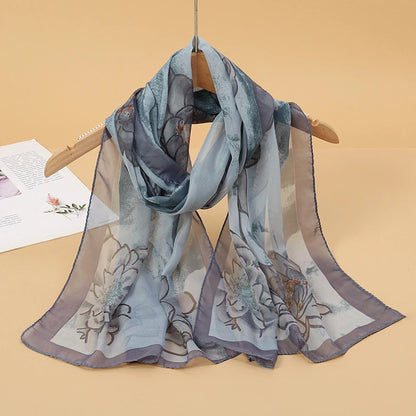 Women's Printed Chiffon Scarf Shawl – Lightweight Silk-Feel Long Wrap for Beach, Travel & Outdoor Wear, Fashion Headband Accessory