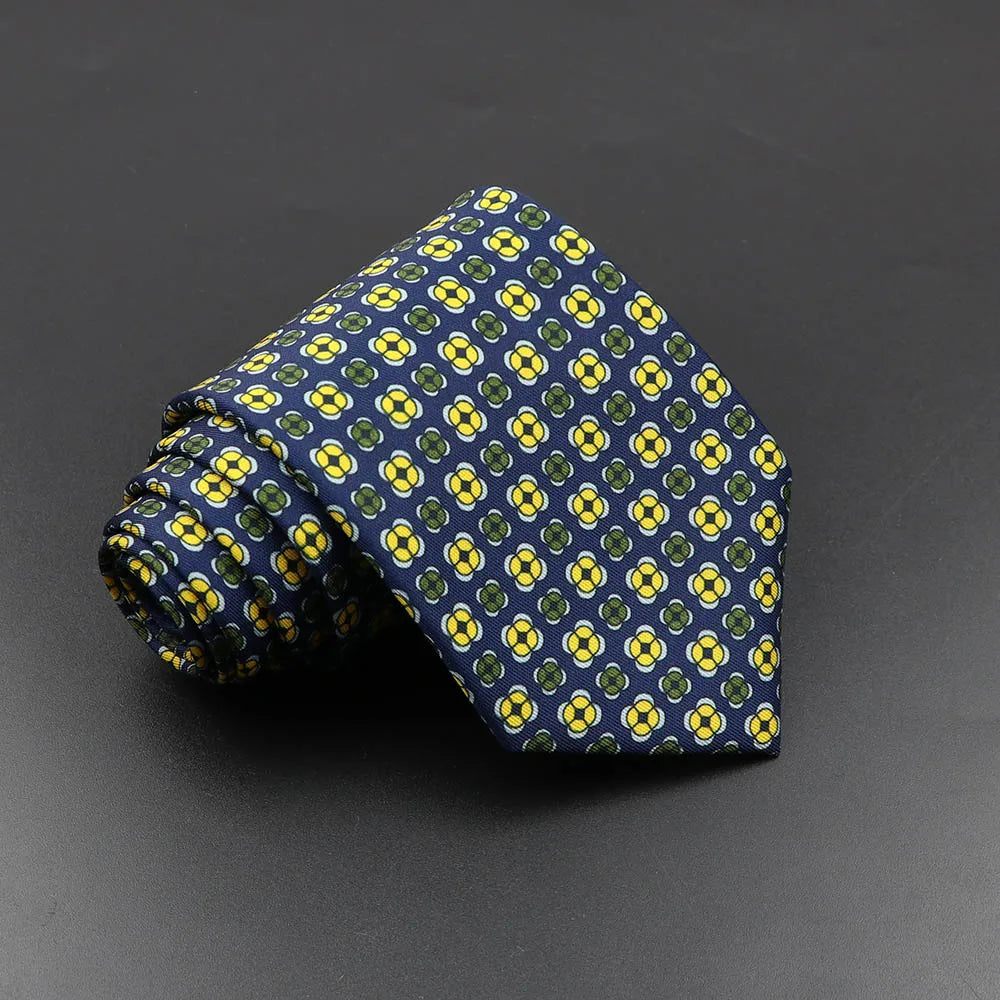 Men's 7.5cm Soft Silk Necktie – Floral & Dot Pattern Tie for Weddings, Business, Parties & Formal Wear