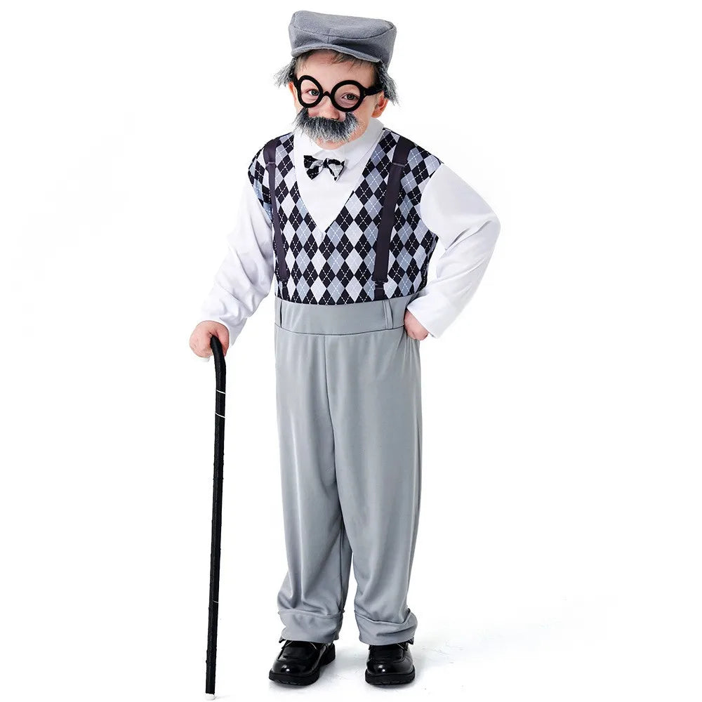 Halloween Children’s Cosplay Costumes – Grandpa & Centenarian Character Performance Wear for Kids Dress-Up & Stage Play