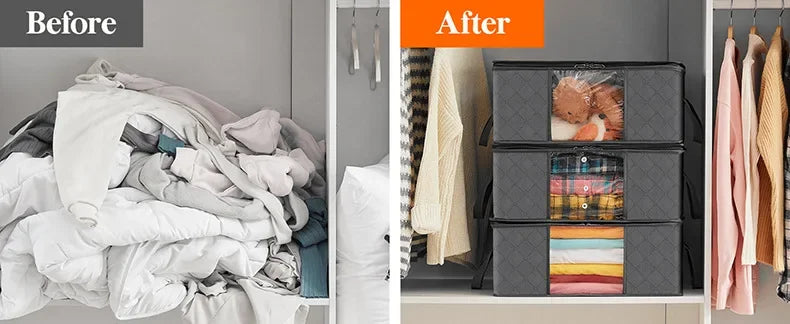 Bolsa de almacenamiento plegable de gran capacidad – Contenedor organizador de ropa y mantas para armarios, guardarropas y organización del hogar