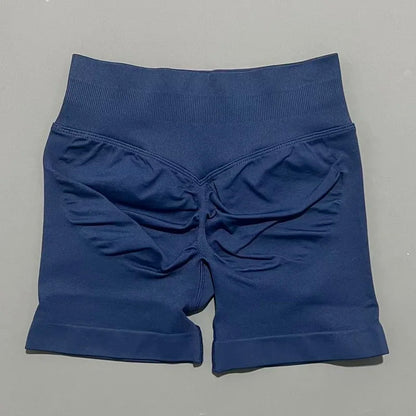 HISTELLO Pantalones cortos de yoga sin costuras de 4.5" para mujer – Pantalones cortos deportivos de talle bajo con efecto fruncido para gimnasio, fitness, correr y ropa deportiva