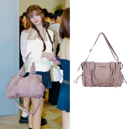 FANCY CLUB Sac fourre-tout moto rétro pour femme – Grand sac à main à rivets avec anses, sac à main tendance de style coréen pour les trajets quotidiens, les voyages, le shopping et les tenues décontractées