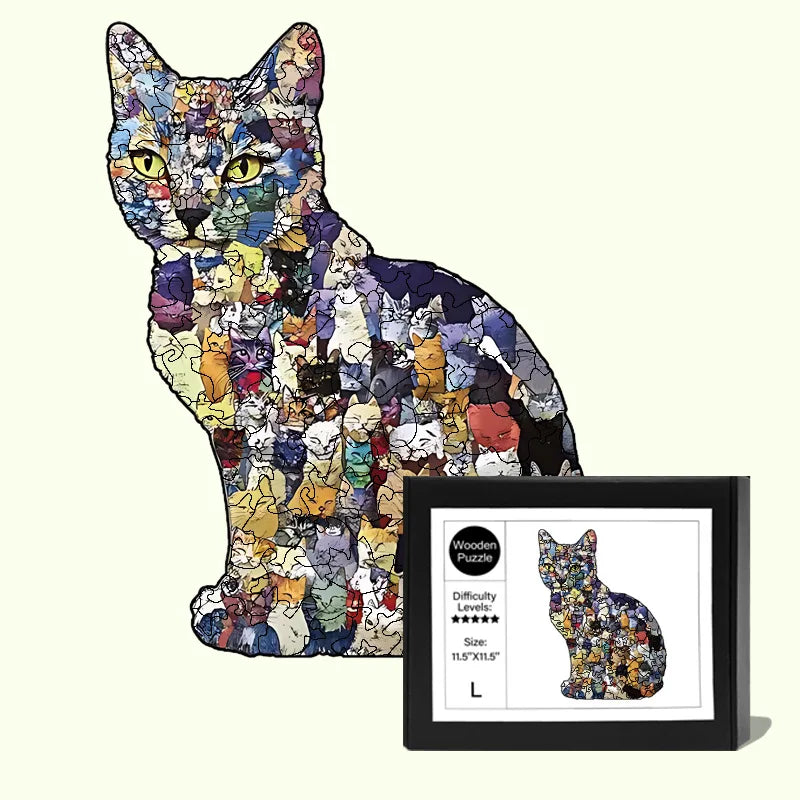 Puzzle en bois Montessori animaux – Jouet empilable chat, jeu de casse-tête éducatif pour enfants, jouet d'apprentissage créatif en bois, travaux manuels de peinture et décoration de chambre