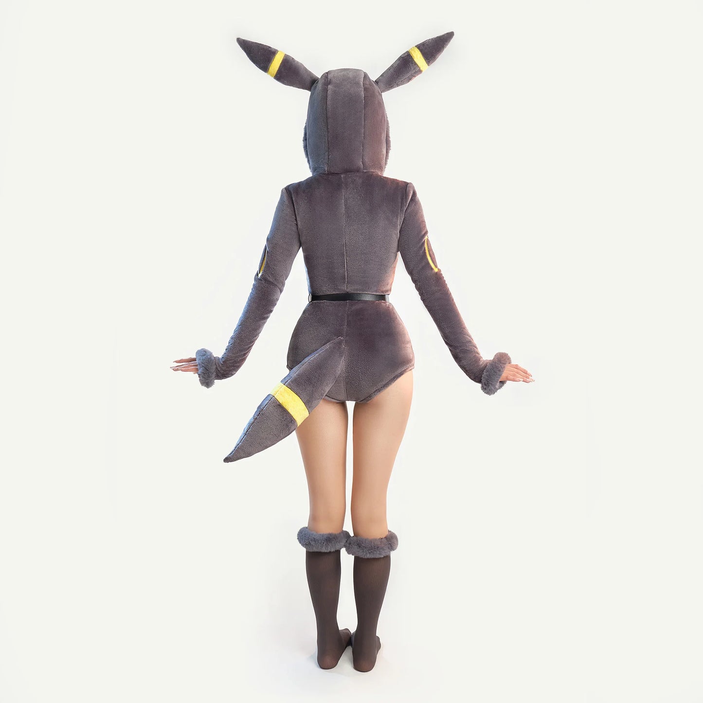 Meowcos Genga Cosplay Costume – Purple Ghost Romper Bodysuit | Hooded Plush Outfit with Belt, Tail & Socks (Halloween / Women)