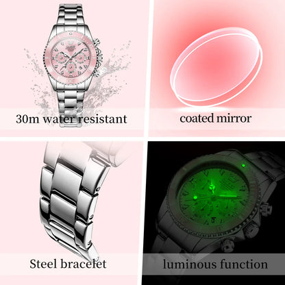 OLEVS Women’s Luxury Quartz Watch – Elegant Zircon-Style Dial, Luminous Display, Date Function & Waterproof Design, Gift for Her