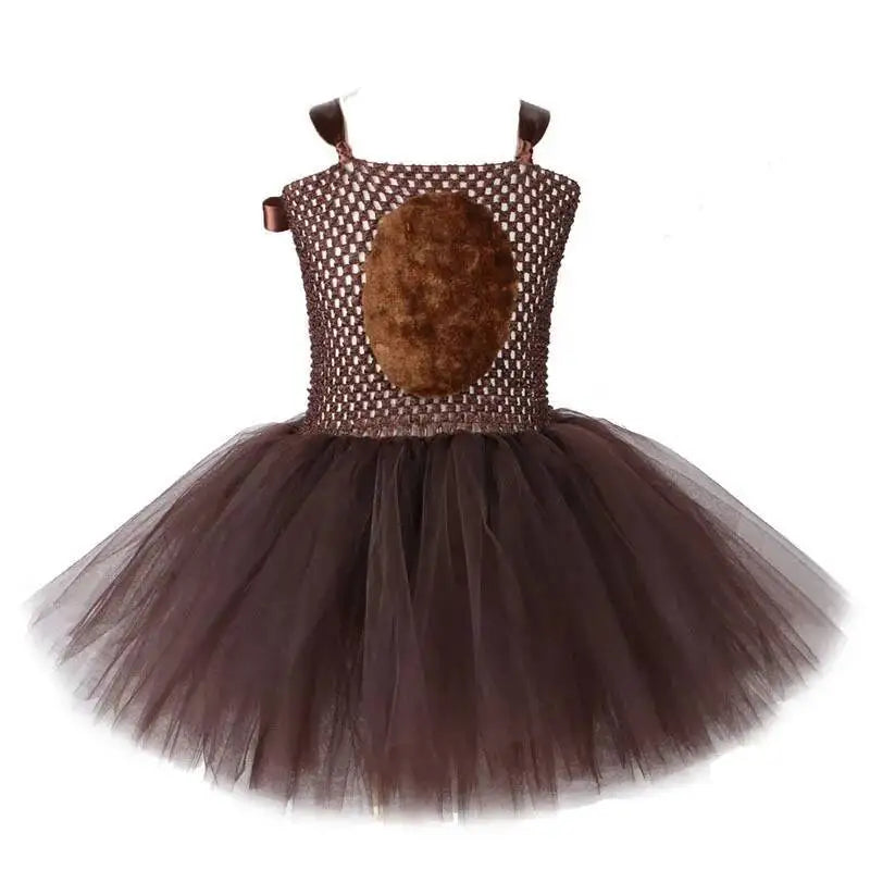Baby Girls' Brown Bear Tutu Dress with Ears, Bow and Tail, Cute Animal Costume for Halloween, Christmas, Birthday Parties and Everyday Dress-Up Outfit for Kids