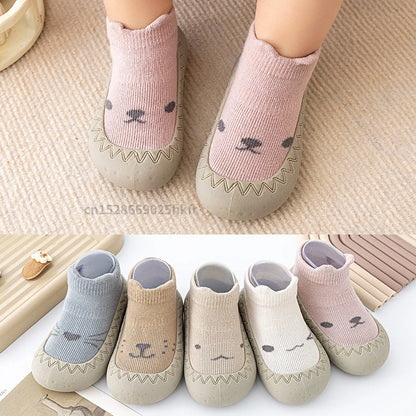 Zapatos y calcetines primeros pasos para bebés – Bonitas zapatillas de dibujos animados para bebés con suela de goma suave para niños y niñas