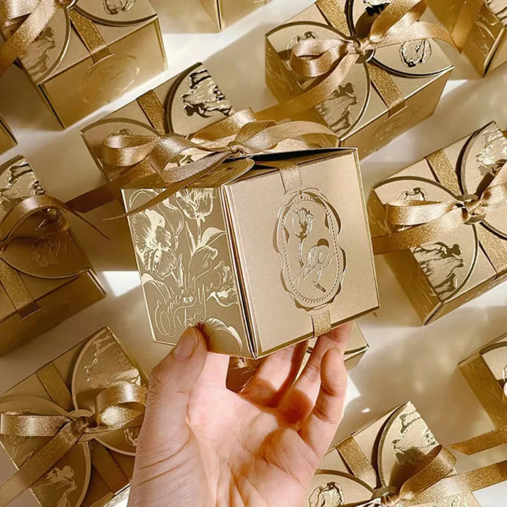 10/20/50/100PCS French Luxury Gold Candy Gift Boxes – Champagne Wedding Favor Boxes for Candy, Treats, Gifts & Elegant Party Packaging