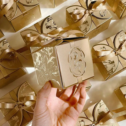 10/20/50/100PCS French Luxury Gold Candy Gift Boxes – Champagne Wedding Favor Boxes for Candy, Treats, Gifts & Elegant Party Packaging