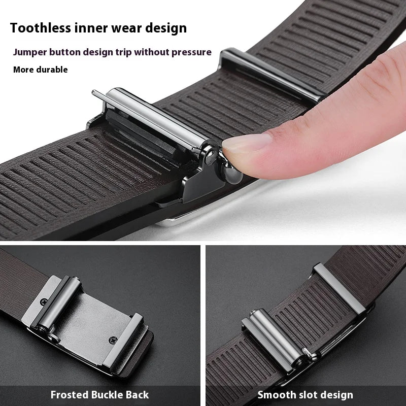 Men's Genuine Cowhide Leather Belt – Fashion Automatic Buckle Black Belt, Luxury-Style Designer Waist Strap for Jeans, 105-160cm Plus Size