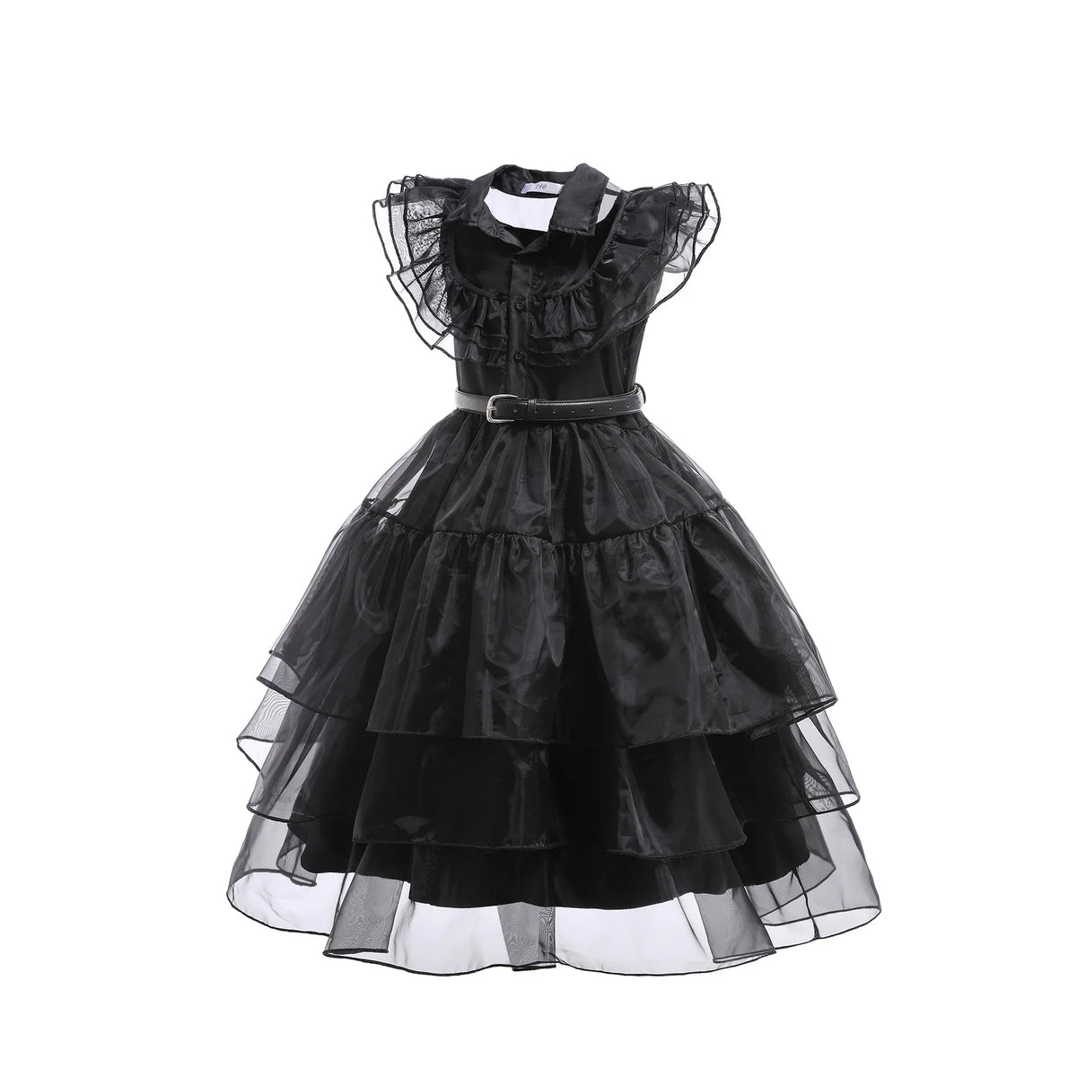 Girls’ Wednesday Addams Cosplay Costume Dress – Gothic Mesh Party Dress for Kids, Halloween Carnival Dress-Up Outfit, Ages 4–12