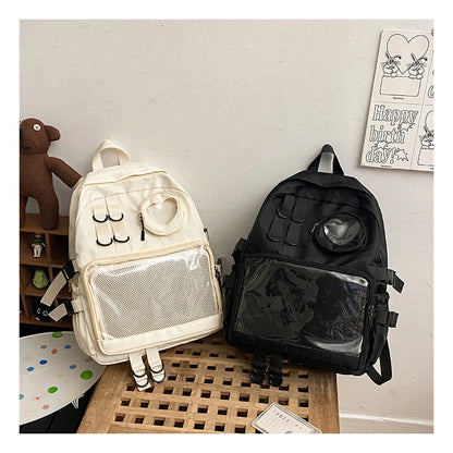 Mochila Ita Kawaii Estilo Collage – Mochila Escolar Transparente con Bolsillo en Forma de Corazón para Adolescentes, Mochila de Moda Japonesa JK, Mochila para Laptop para Mujeres, Bolso de Hombro para Estudiantes Estilo Harajuku 2024