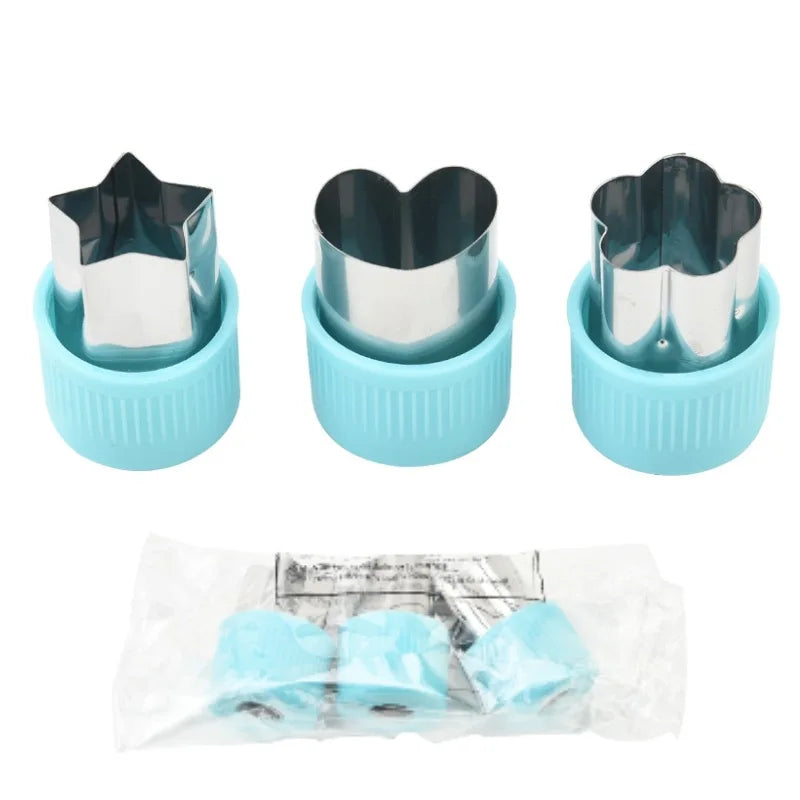 3PCS Star & Heart Shape Vegetable Cutters – Stainless Steel Fruit & Vegetable Cookie Cutters with Plastic Handles, Portable Kitchen Cutting Tools