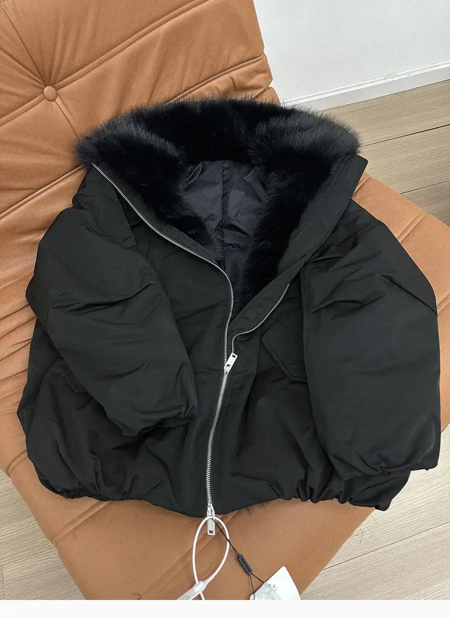 Women's Korean Style Winter Padded Jacket Black and White Cotton Coat Long Sleeve Zipper Cardigan Casual Warm Outerwear for Women
