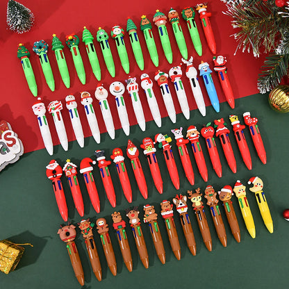 30PCS Cute Cartoon 4-Color Ballpoint Pens – Mini Pocket Kawaii 3D Pens for Kids, Christmas Student Prizes, School & Office Stationery