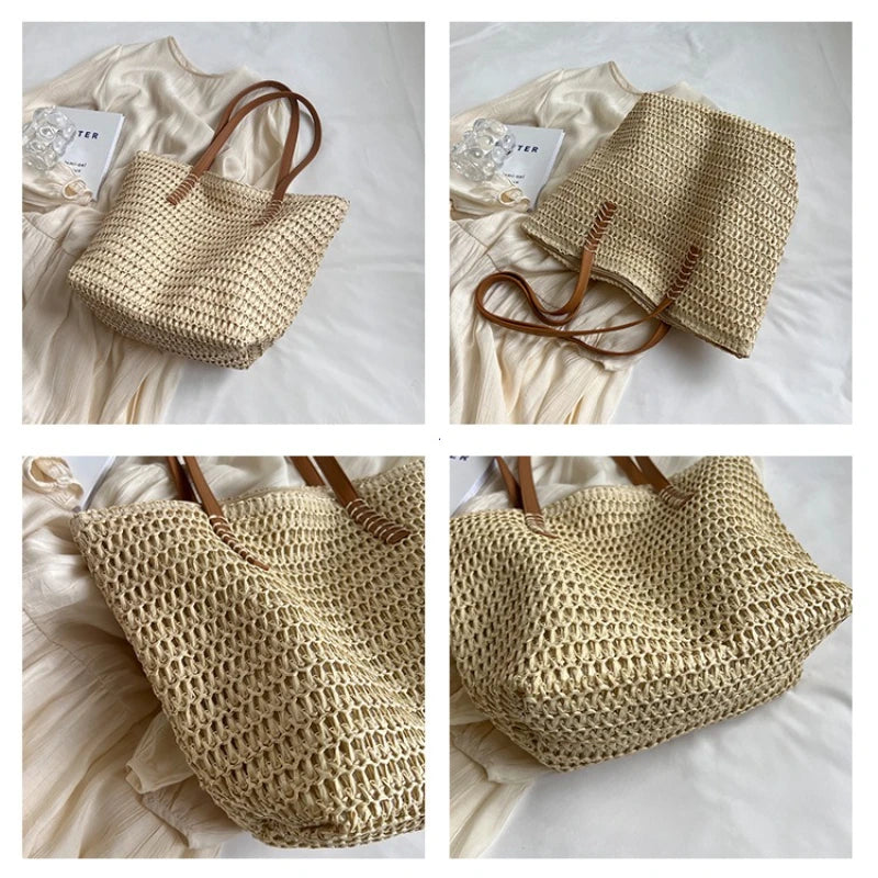 Bolso de Hombro de Paja Tejido a Mano para Mujer – Bolso Tote Bohemio de Verano para Playa, Bolso de Mano Tejido a la Moda 2025 para Viajes, Compras, Vacaciones y Uso Diario Casual