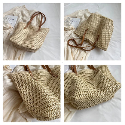 Bolso de Hombro de Paja Tejido a Mano para Mujer – Bolso Tote Bohemio de Verano para Playa, Bolso de Mano Tejido a la Moda 2025 para Viajes, Compras, Vacaciones y Uso Diario Casual