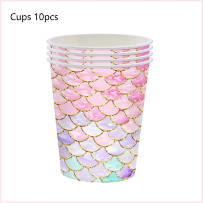 Mermaid Birthday Party Decorations Set – Balloons, Tableware, Tablecloth & Hanging Banner for Kids' Parties, Favors & Supplies Kit