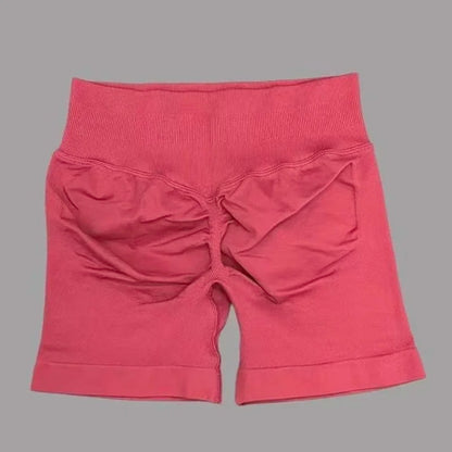 HISTELLO Pantalones cortos de yoga sin costuras de 4.5" para mujer – Pantalones cortos deportivos de talle bajo con efecto fruncido para gimnasio, fitness, correr y ropa deportiva