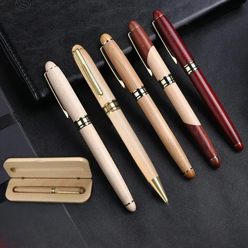 Custom Logo Bamboo Wooden Ballpoint Pen – Laser Engraved Personalized Signature Pen with Company Name, Business & Graduation Gift Box