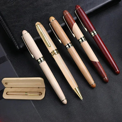 Custom Logo Bamboo Wooden Ballpoint Pen – Laser Engraved Personalized Signature Pen with Company Name, Business & Graduation Gift Box